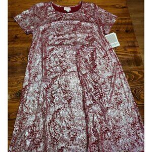 LulaRoe silver print red dress holiday carly dress size X small Pocket